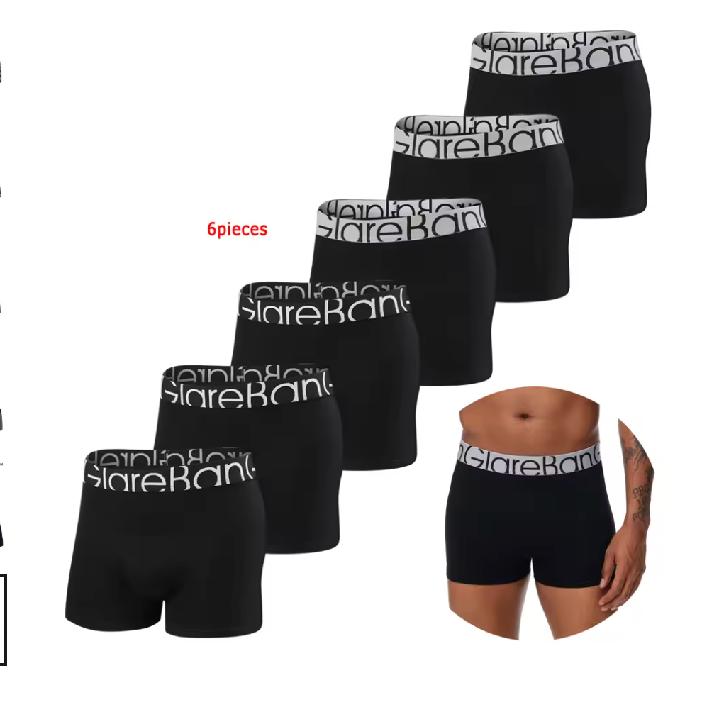 6-pack svarta boxerkalsonger med bred midjeresår – stilren komfort från GlareBan