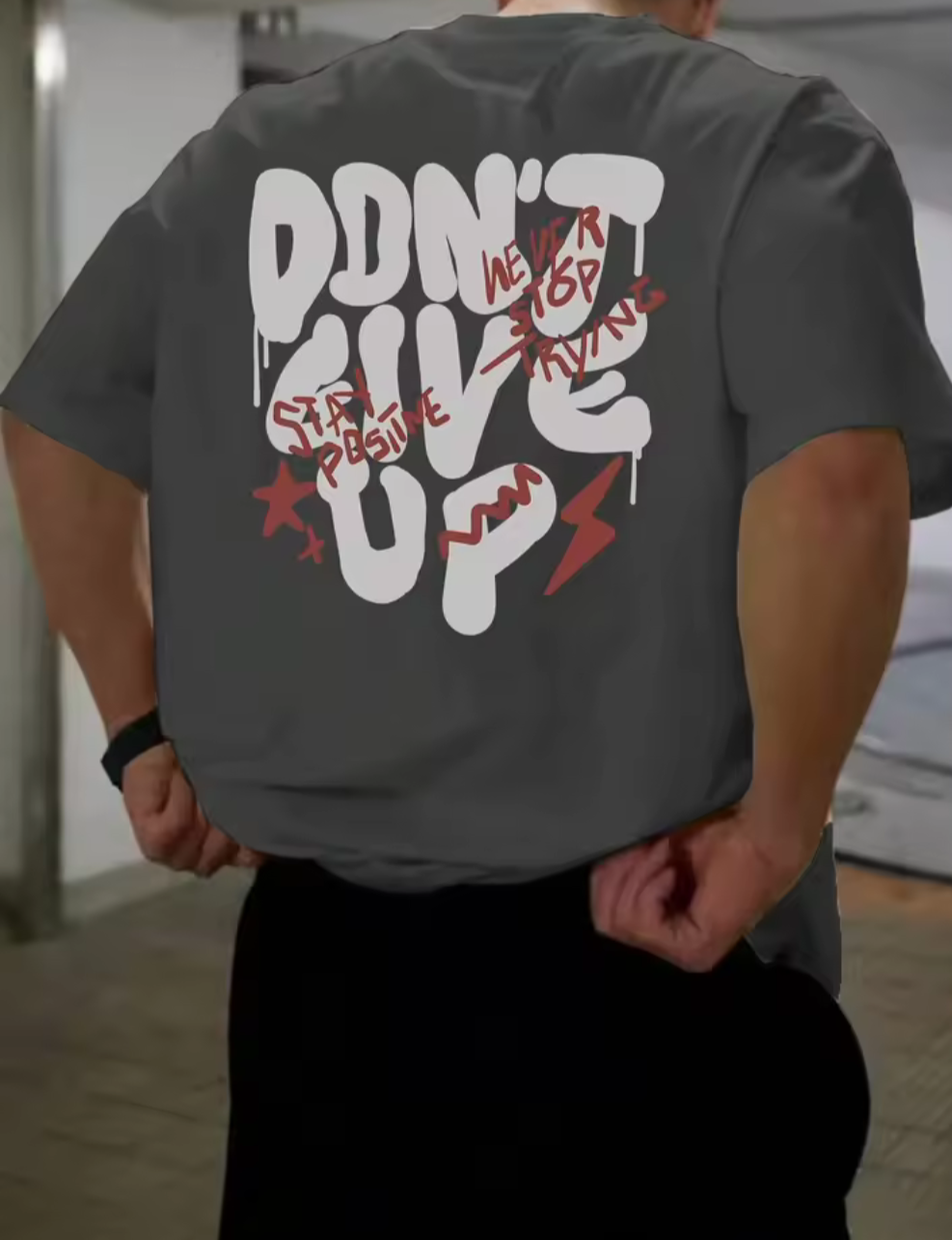 "Don't Give Up" Oversized - grå