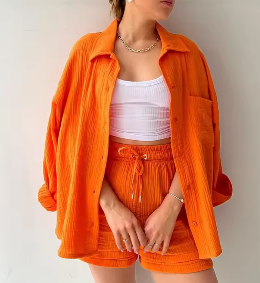 Tvådelat set i mjuk muslin – skjorta & shorts