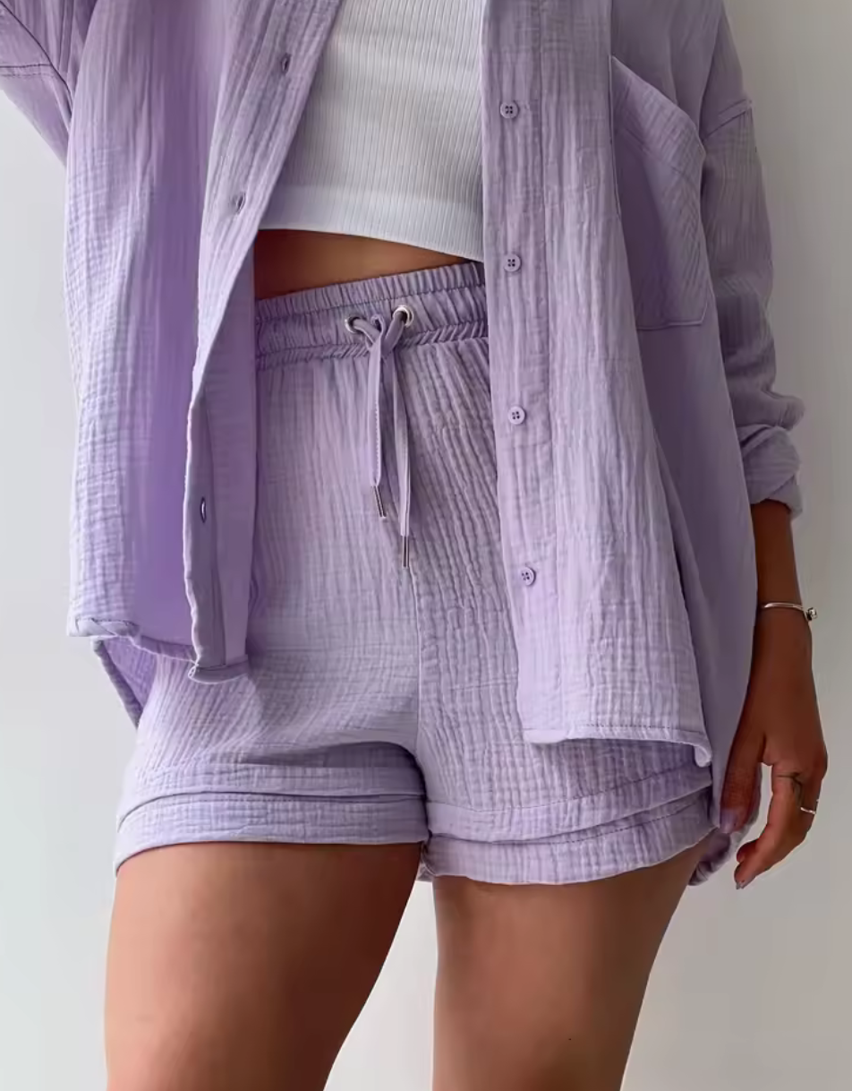 Tvådelat set i mjuk muslin – skjorta & shorts