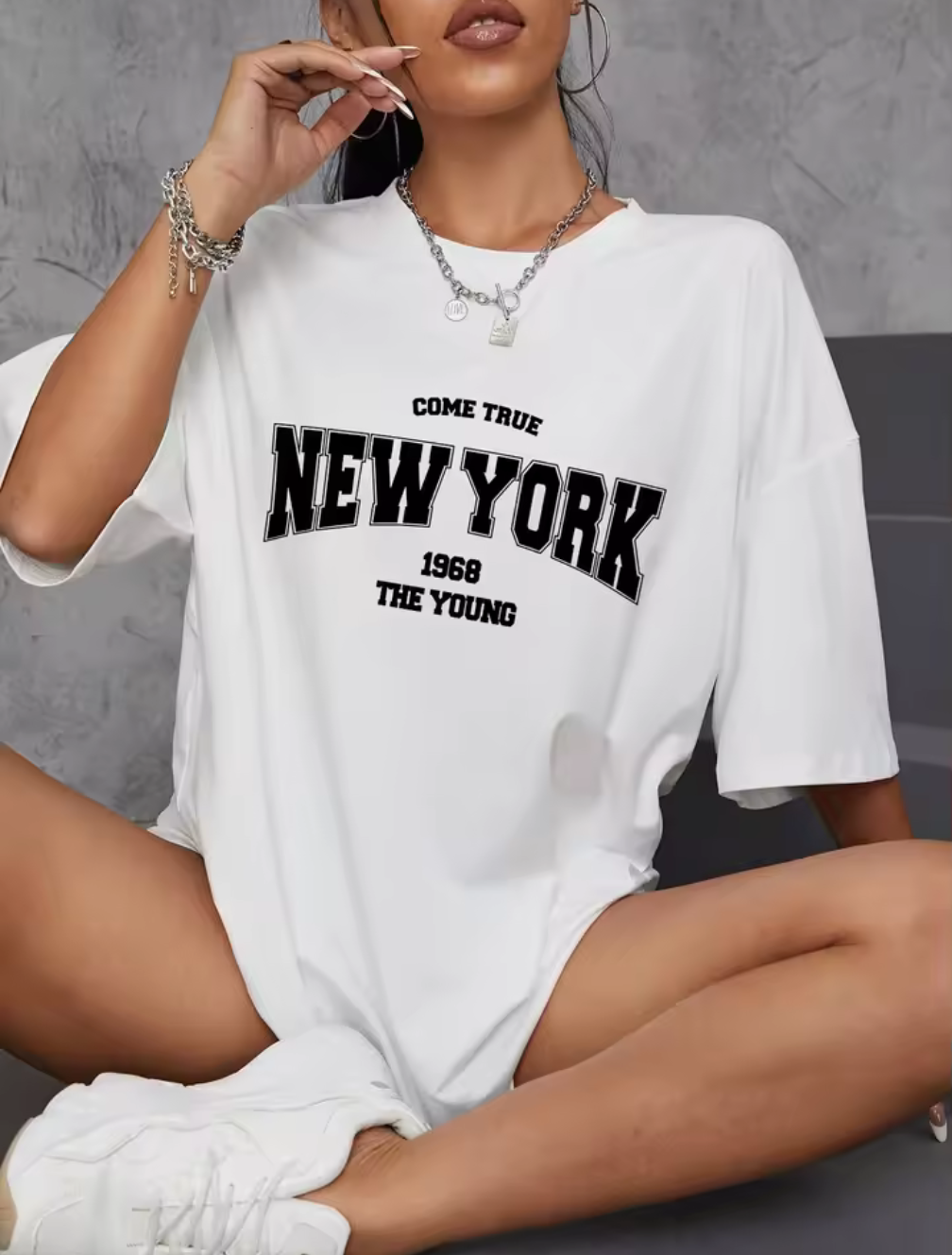 Oversized T-shirt med "NEW YORK