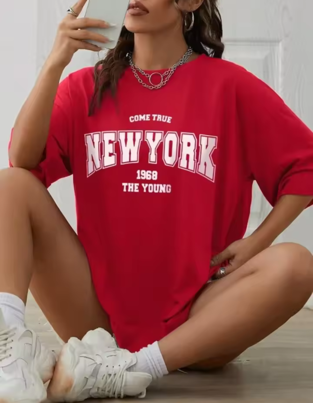 Oversized T-shirt med "NEW YORK