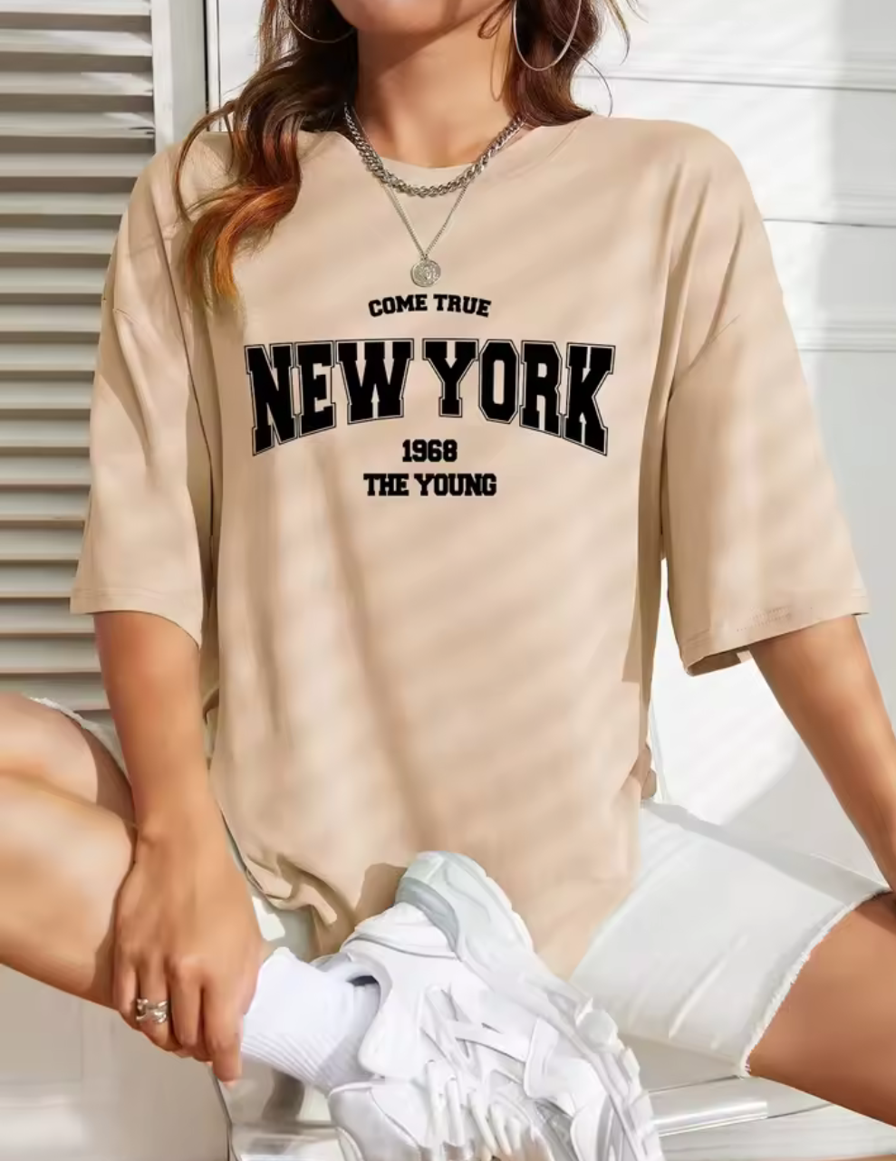 Oversized T-shirt med "NEW YORK