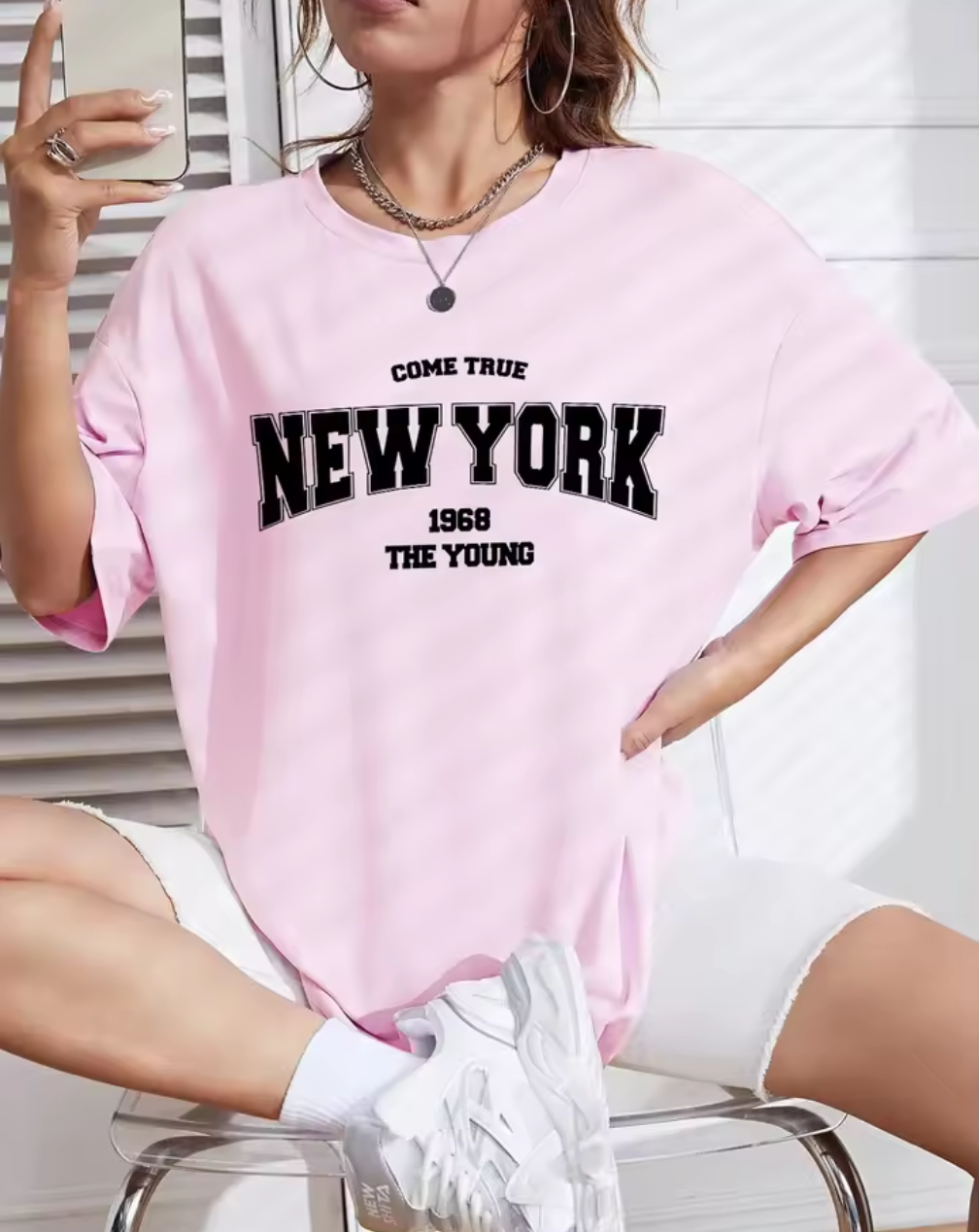 Oversized T-shirt med "NEW YORK