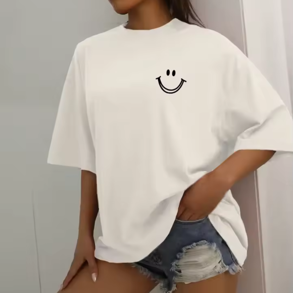 Oversize t-shirt med smileytryck