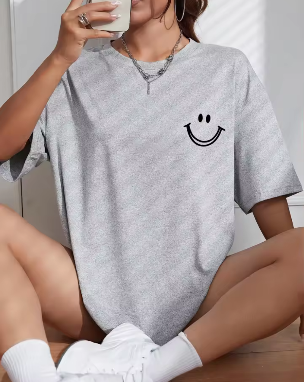 Oversize t-shirt med smileytryck