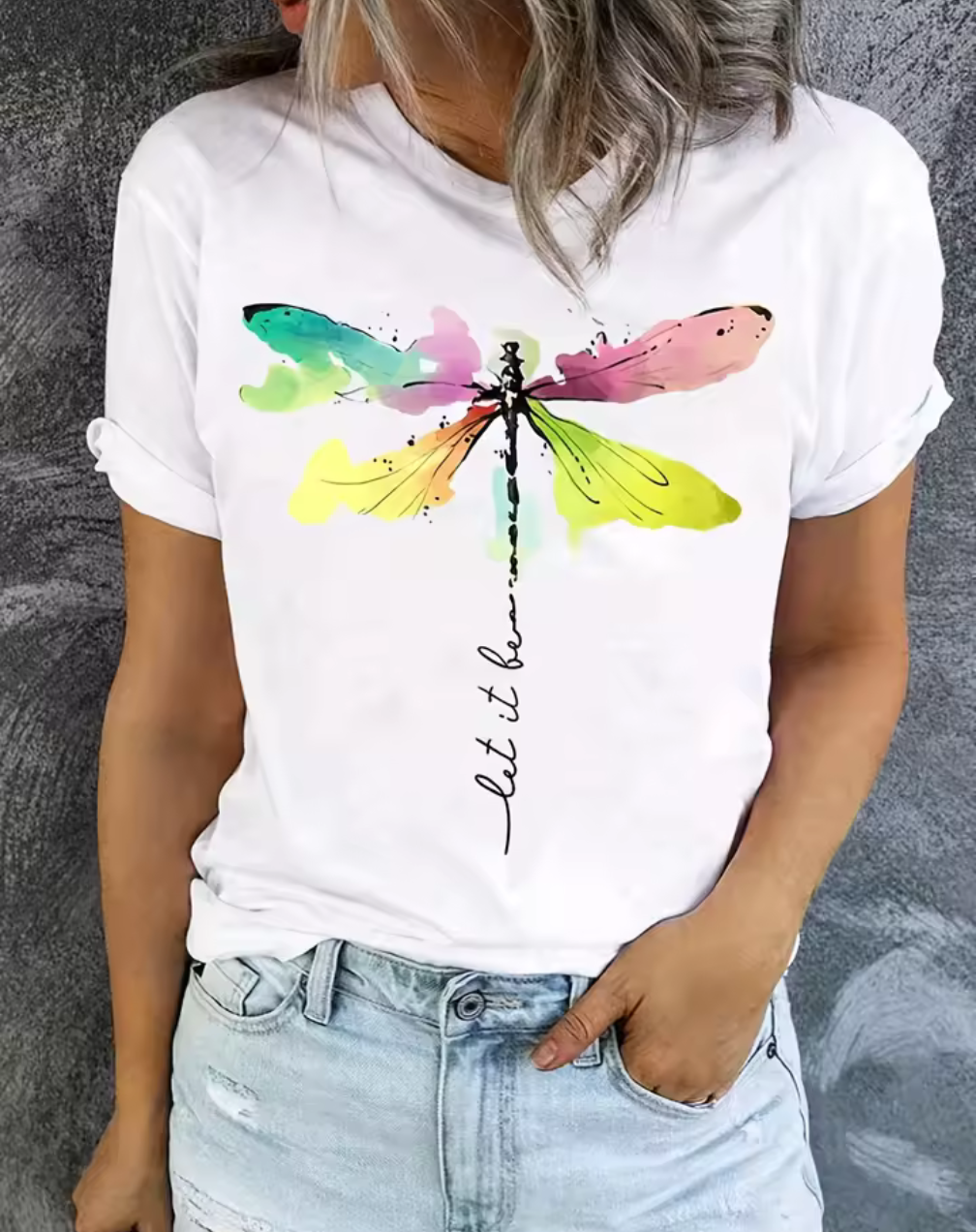 Låt det vara – T-shirt med färgglad trollslända