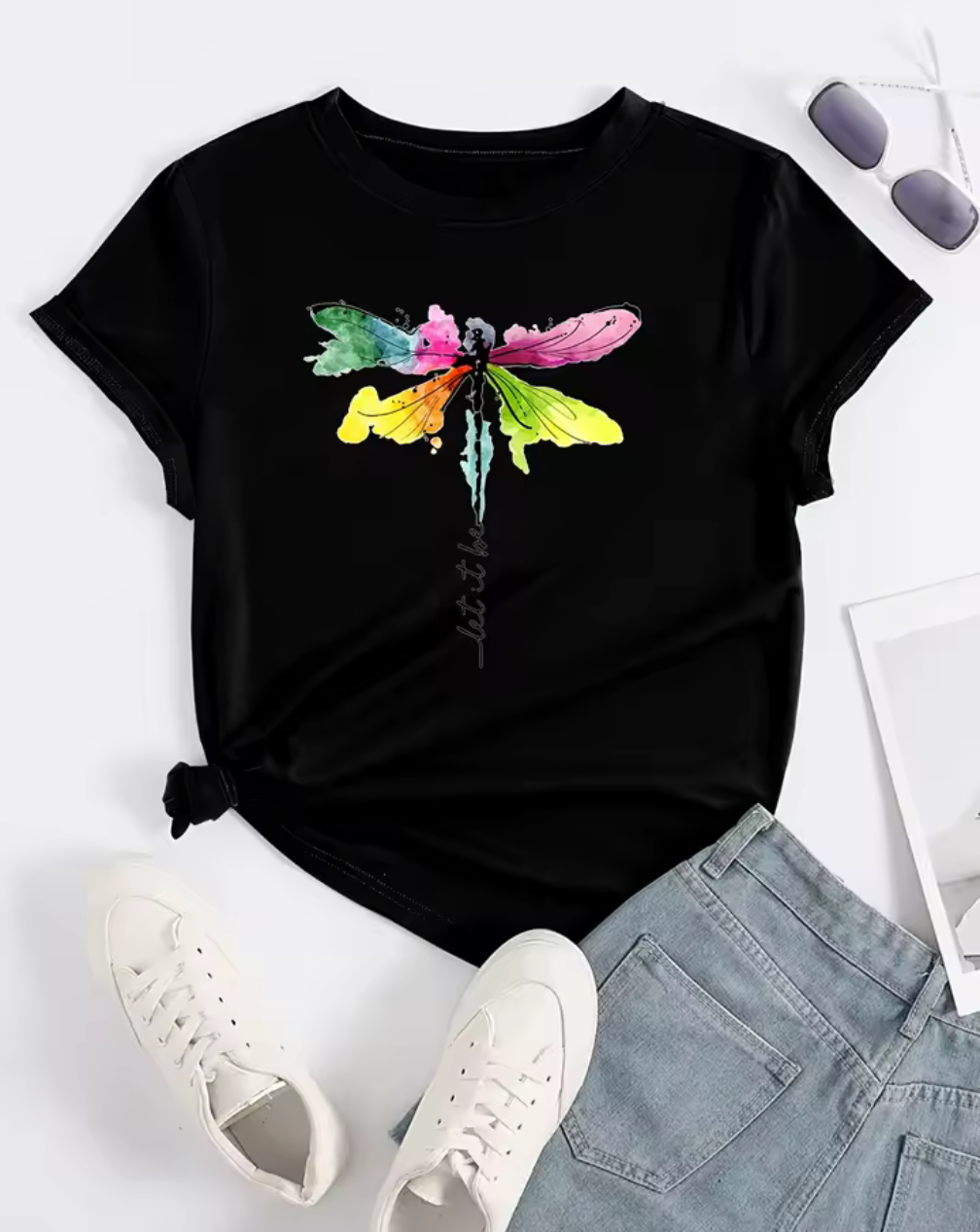 Låt det vara – T-shirt med färgglad trollslända
