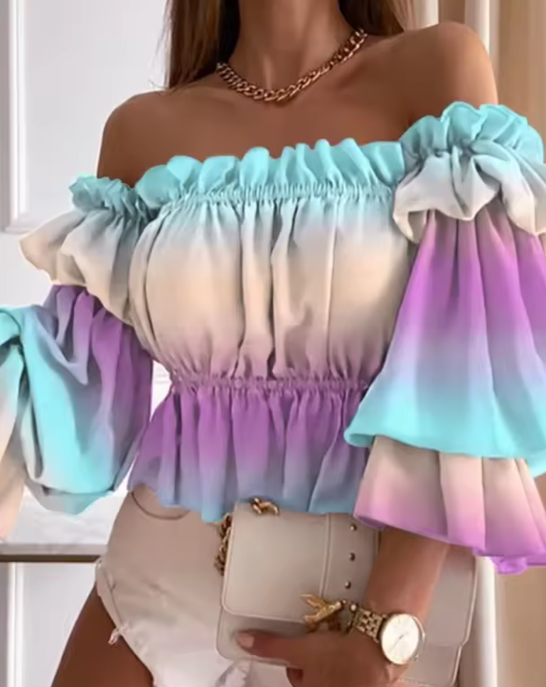Bella Breeze – Off-Shoulder Volangblus med Resårmidja