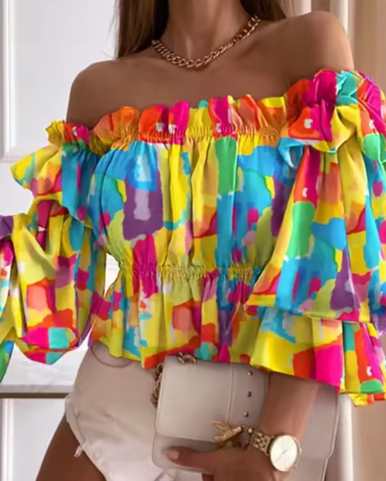 Bella Breeze – Off-Shoulder Volangblus med Dramatiska Ärmar