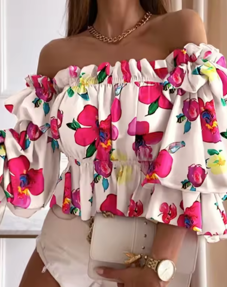 Bella Breeze – Off-Shoulder Volangblus med Dramatiska Ärmar