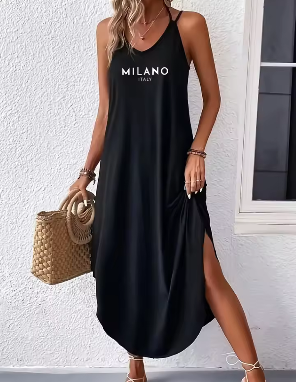 Sommarklänning "MILANO ITALY" med slits – Svart