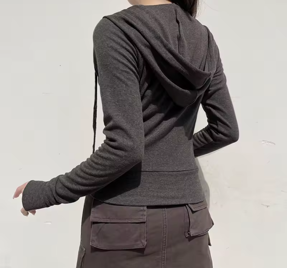 Croppad ziphoodie med huva – trendig ribbstickad stil