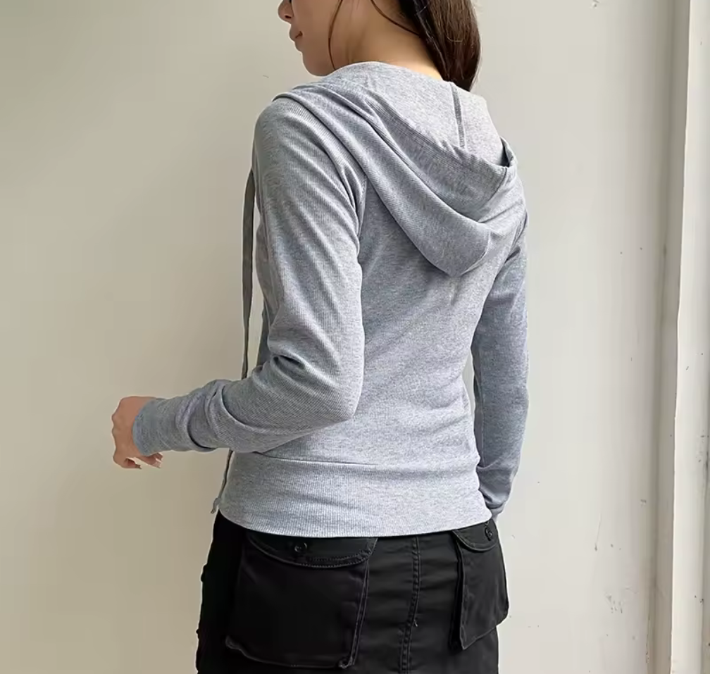 Croppad ziphoodie med huva – trendig ribbstickad stil