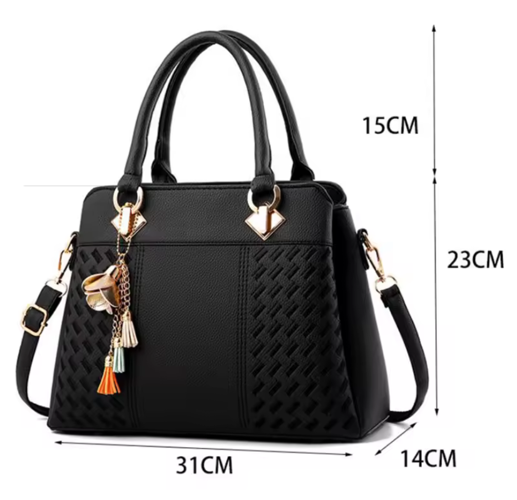Elegant handväska med gulddetaljer & tofsberlock – 5 färger