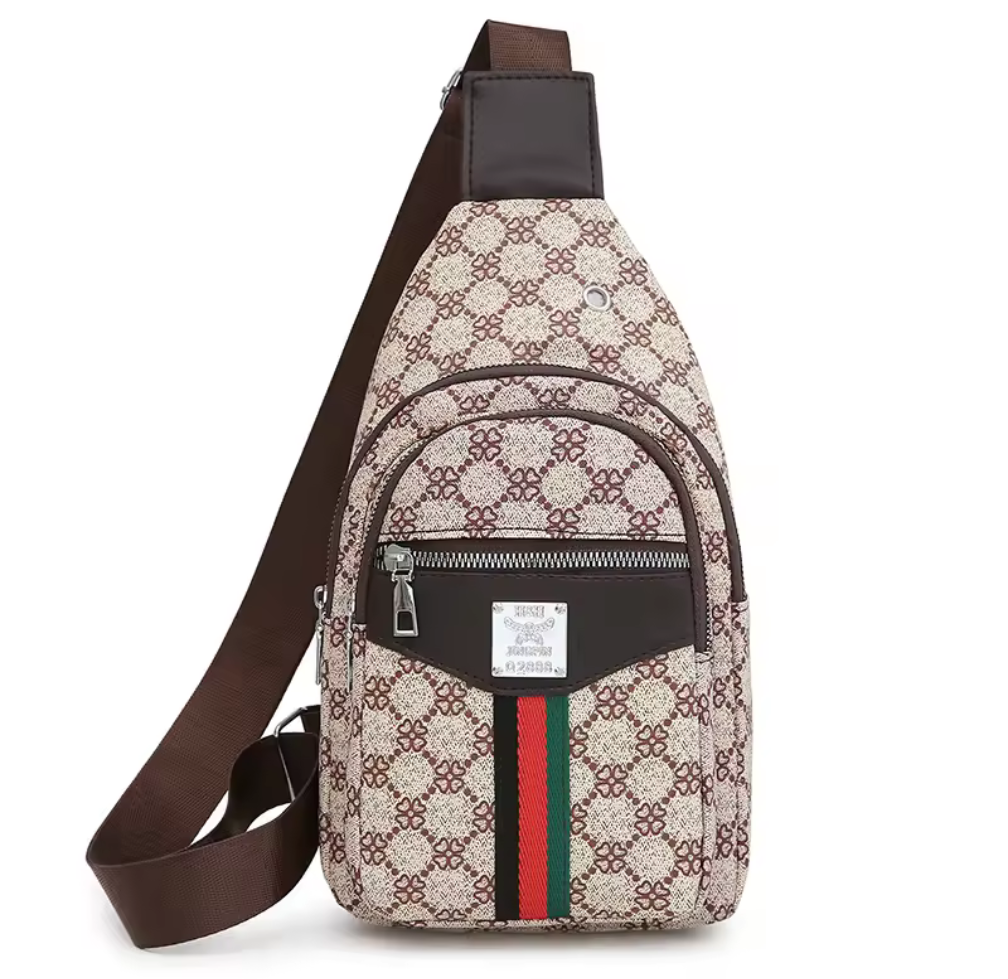 Trendig crossbody-väska med monogram – i grått och beige