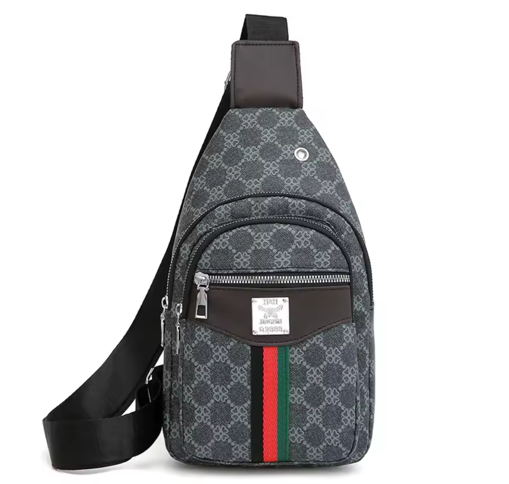 Trendig crossbody-väska med monogram – i grått och beige