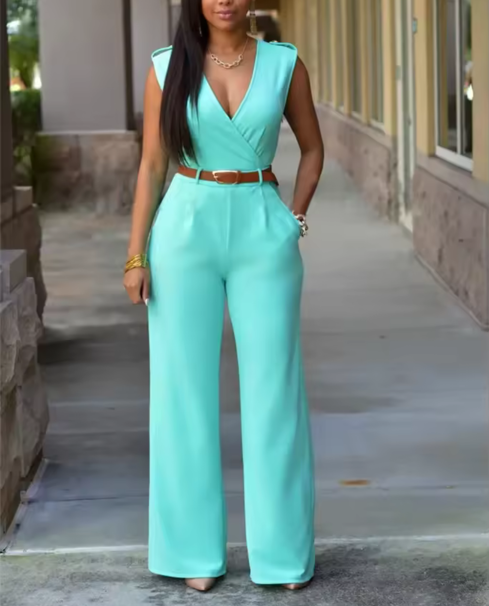 Elegant ärmlös jumpsuit med markerad midja – flera färger