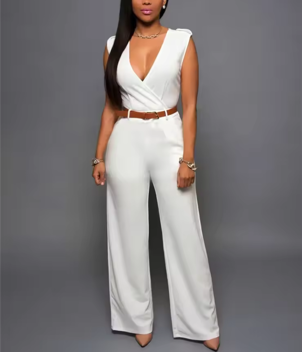 Elegant ärmlös jumpsuit med markerad midja – flera färger