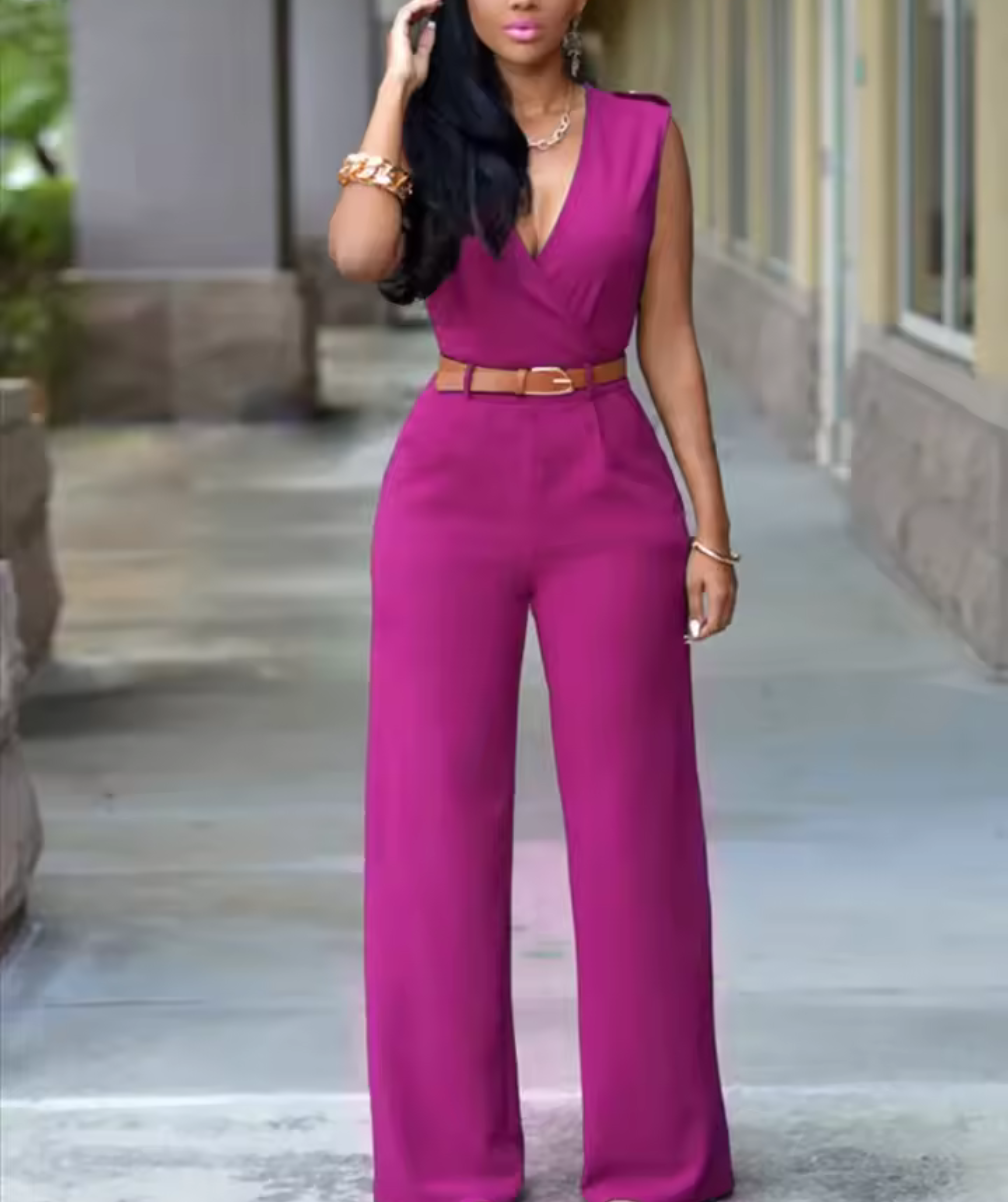 Elegant ärmlös jumpsuit med markerad midja – flera färger
