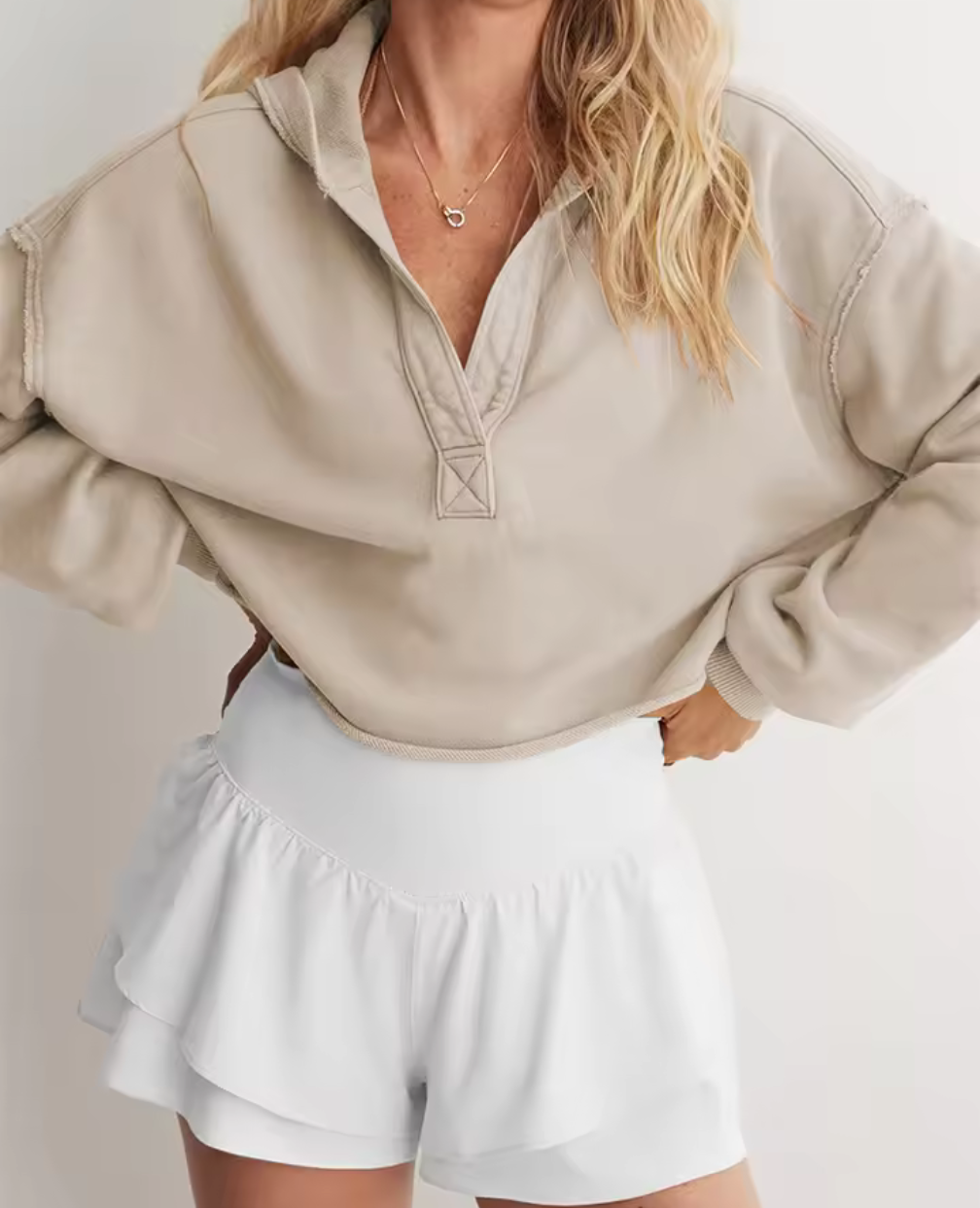 Cropped hoodie med halv dragkedja – Fuchsia, Svart, Grå, Beige