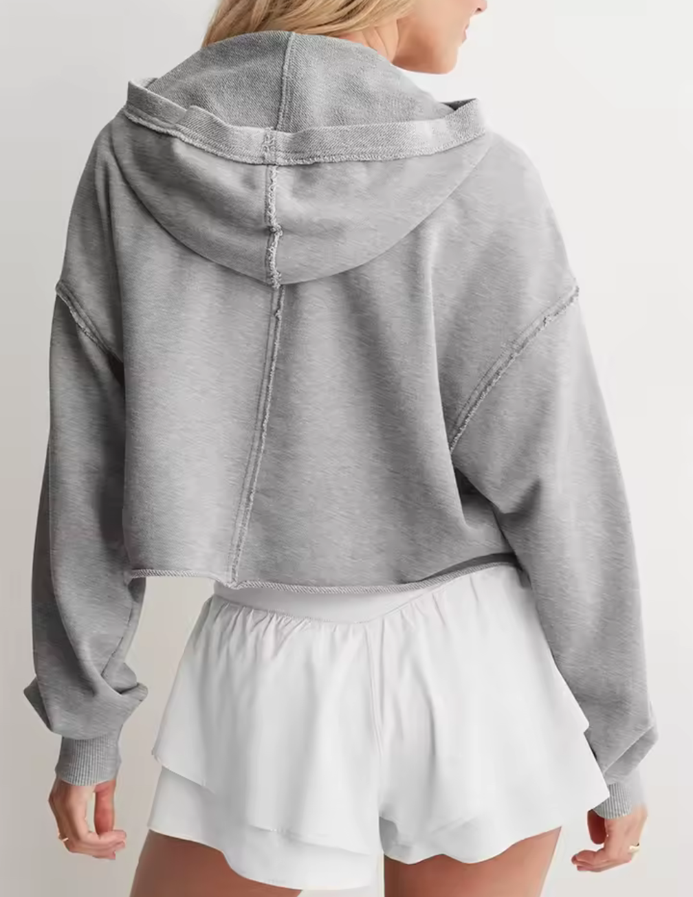 Cropped hoodie med halv dragkedja – Fuchsia, Svart, Grå, Beige