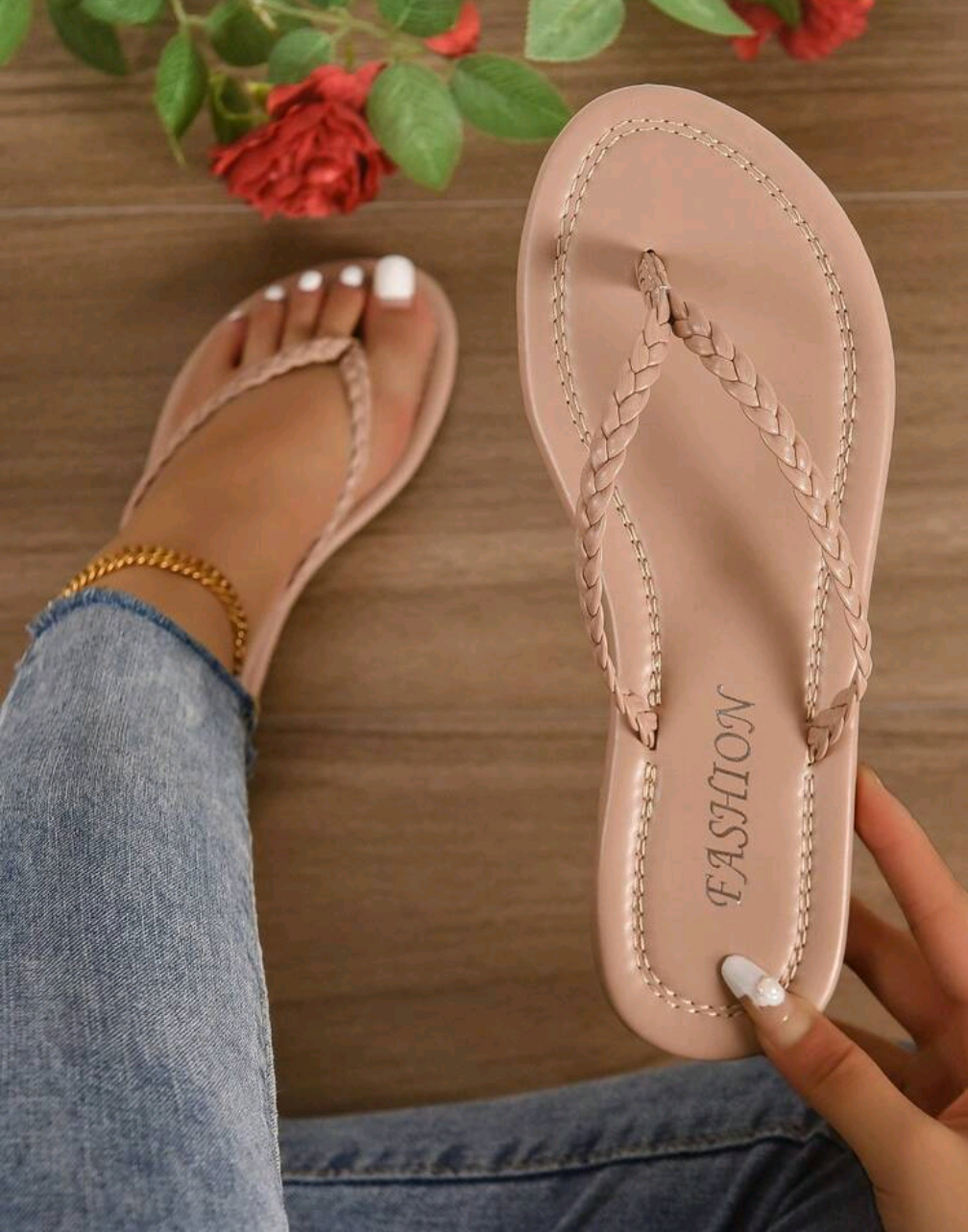 Flätade Tåsandaler – Beige & Karamellbrun