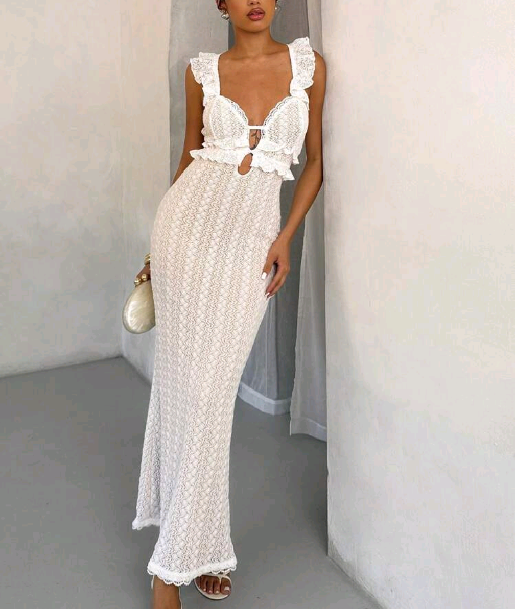Boho Chic Elegans – Figurnära maxiklänning i spets