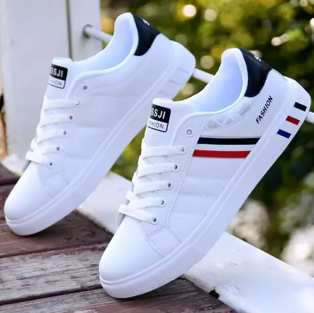 Klassiska Vita Sneakers – Minimalistisk & Stilren Design - Röd/Vit