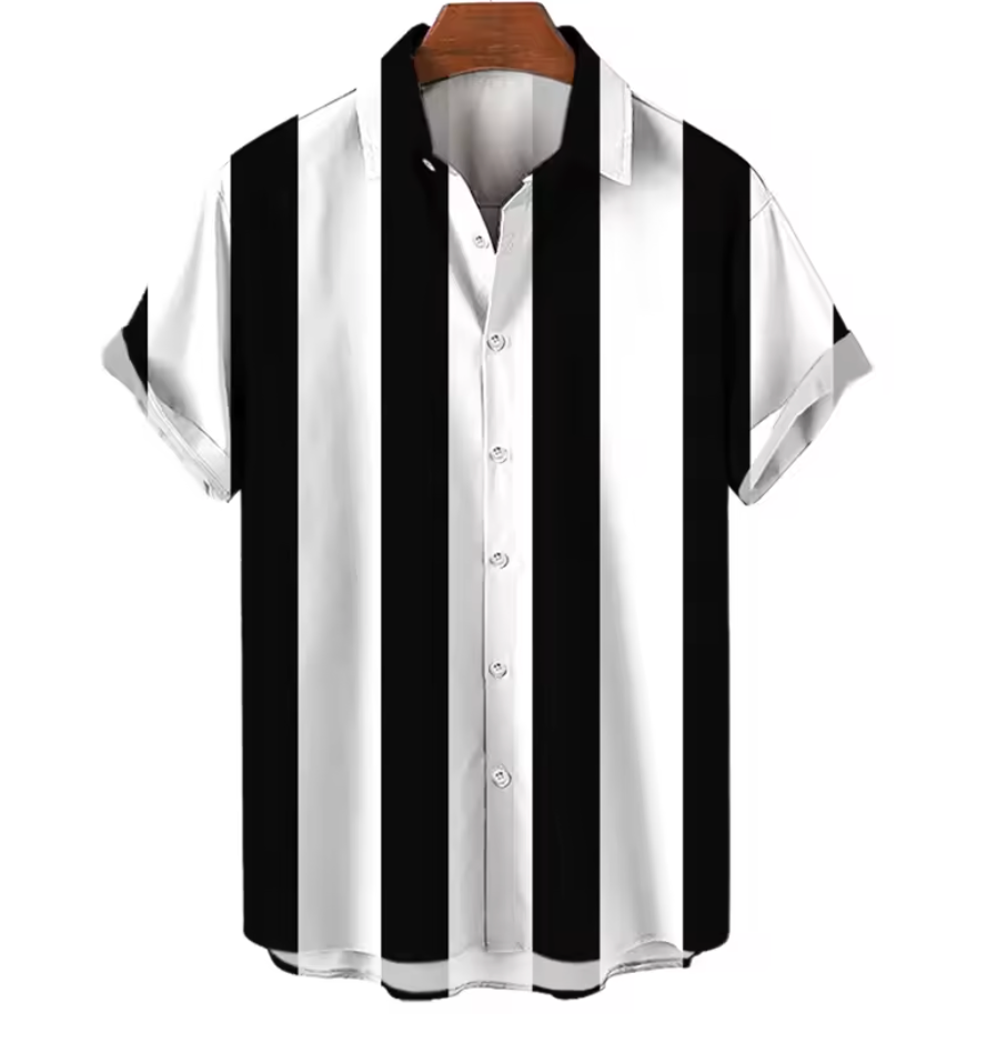 Monochrome Bold™ Shirt – Svartvit Randig Kortärmad Skjorta