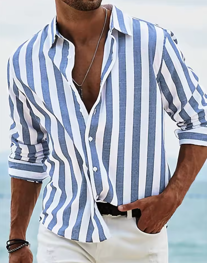 Riviera Stripe Skjorta – Långärmad Randig Herrskjorta /Blå