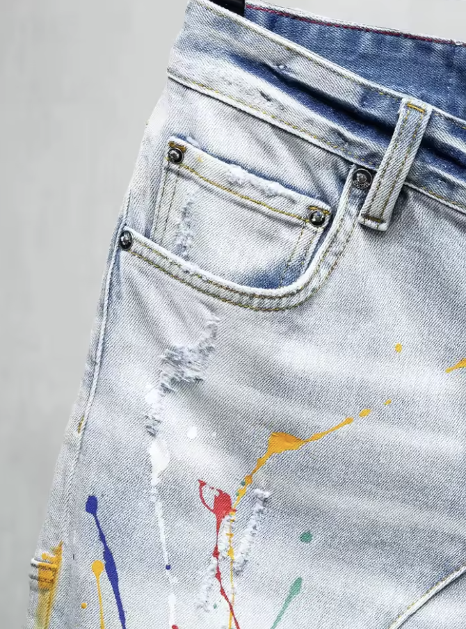Jeansshorts med Färgskvätt – Urban Artwear