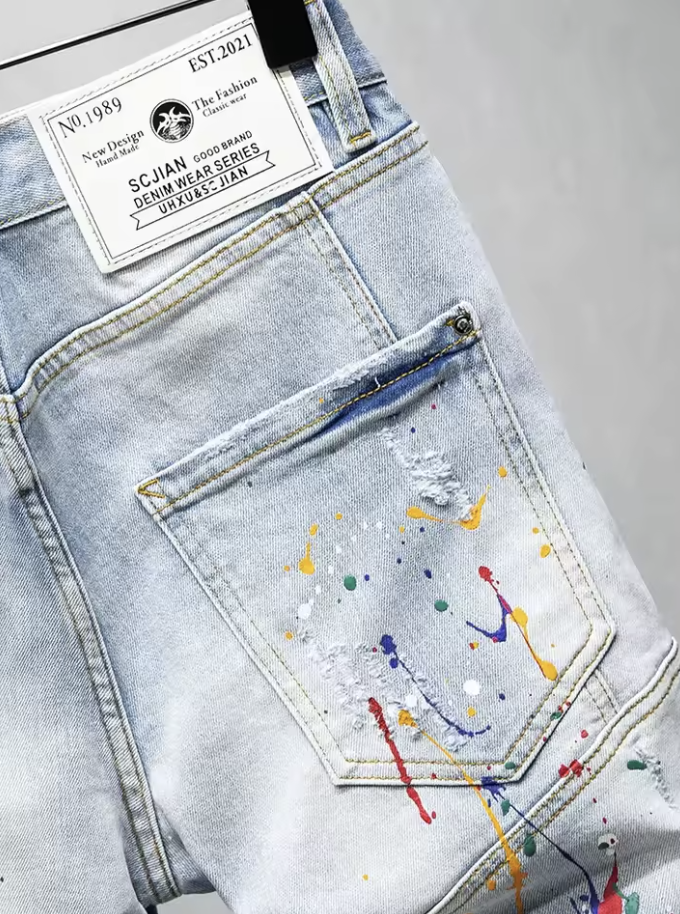 Jeansshorts med Färgskvätt – Urban Artwear