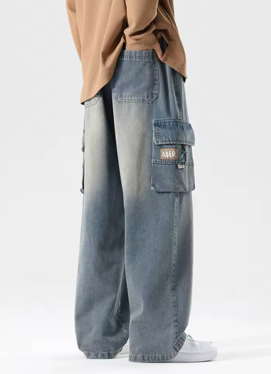 Baggy Cargobyxa i Denim – Avslappnad Streetwear med Funktionell Stil