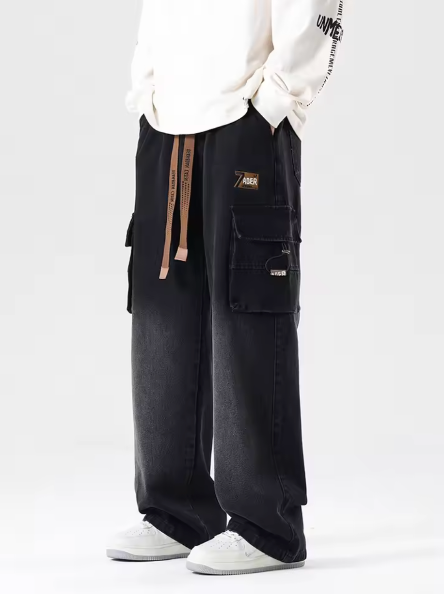 Baggy Cargobyxa i Denim – Avslappnad Streetwear med Funktionell Stil