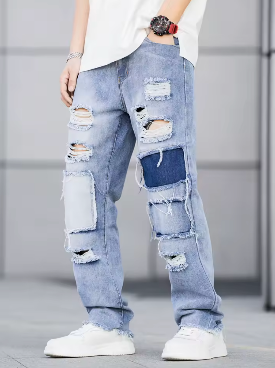 Patchwork Ripped Jeans – Streetwear med Karaktär