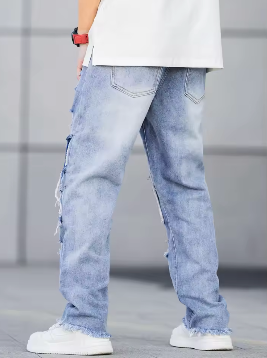 Patchwork Ripped Jeans – Streetwear med Karaktär