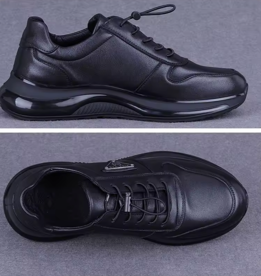 Svarta Sneakers i Läderlook – Stilren Lyx med Sportig Känsla