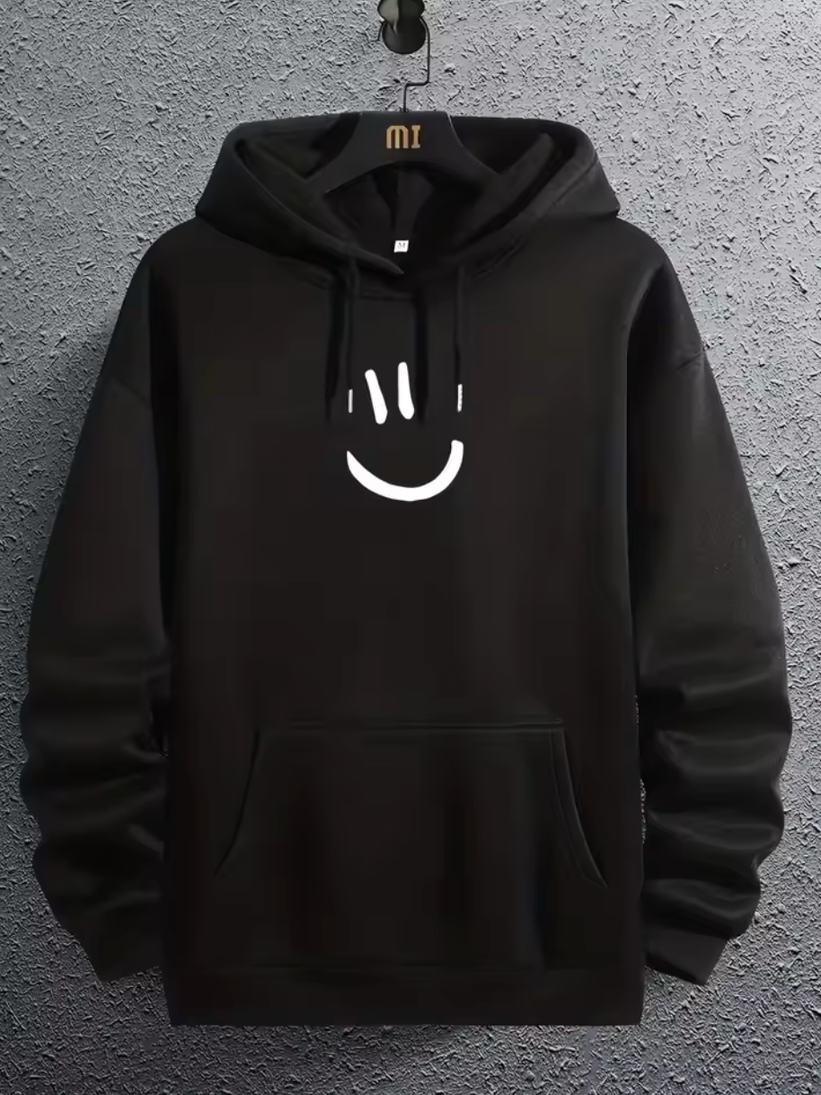 Smiley Hoodie – Svart/Vit
