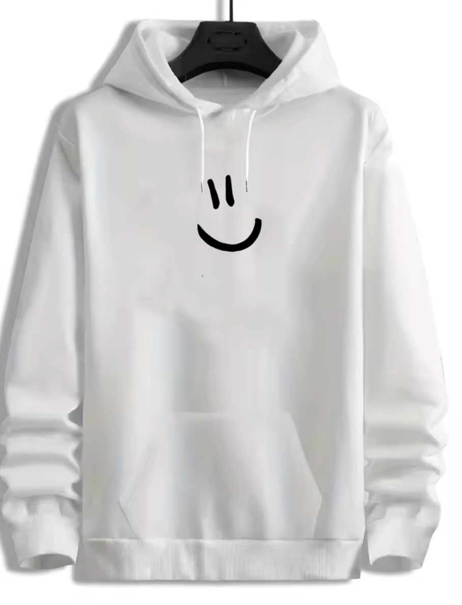 Smiley Hoodie – Svart/Vit