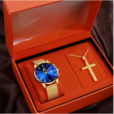 Royal Blue Gift Set – Klocka & korshalsband i lyxig duo