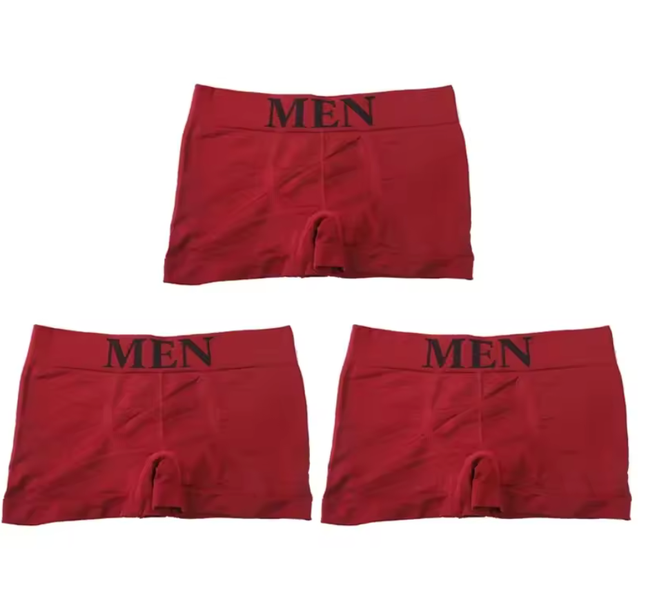 3-pack röda "MEN" boxerkalsonger – klassisk stil, modern komfort