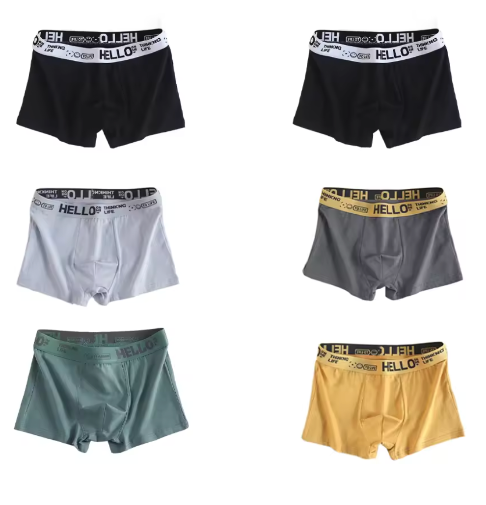 6-pack boxerkalsonger – färgmix med modern design och "HELLO"-resår