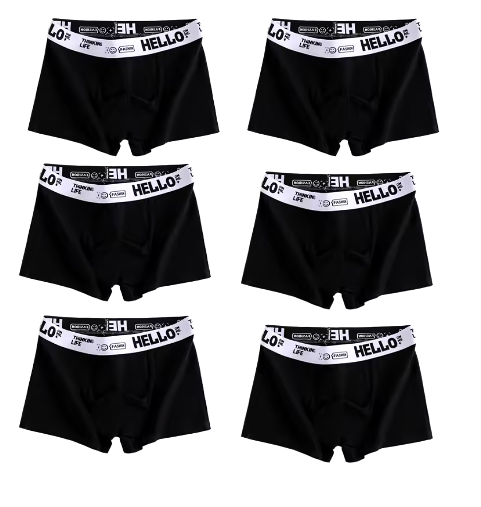 6-pack svarta boxerkalsonger med “HELLO”-resår – stilren bas med attityd