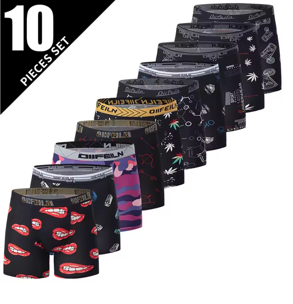 10-pack boxerkalsonger med färgglada tryck – maximal stil & komfort varje dag