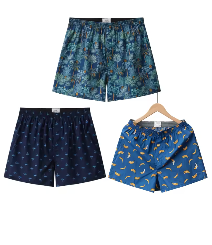 3-pack boxershorts med semesterkänsla – bananer, palmer och ananasvibes