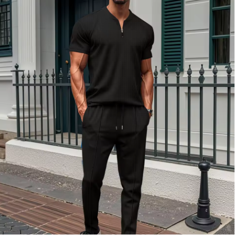 Stilrent ribbat zipset – 2-delat herrset i lyxig look