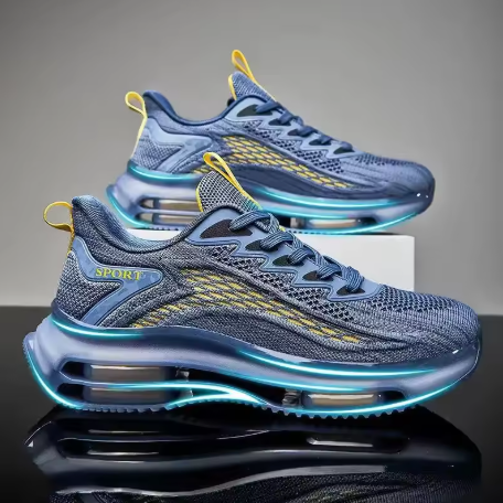 Futuristiska sneakers med ljusblå sula & luftkuddar – Blå med gula detaljer
