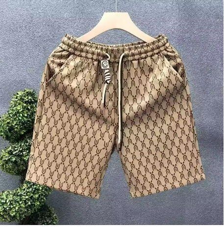 Herrshorts med monogrammönster & dragsko – Beige, Grön & Svart