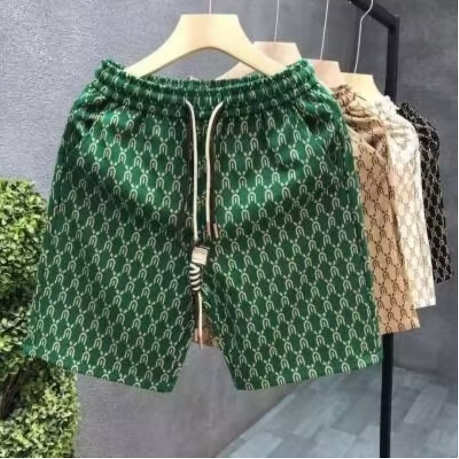 Herrshorts med monogrammönster & dragsko – Beige, Grön & Svart